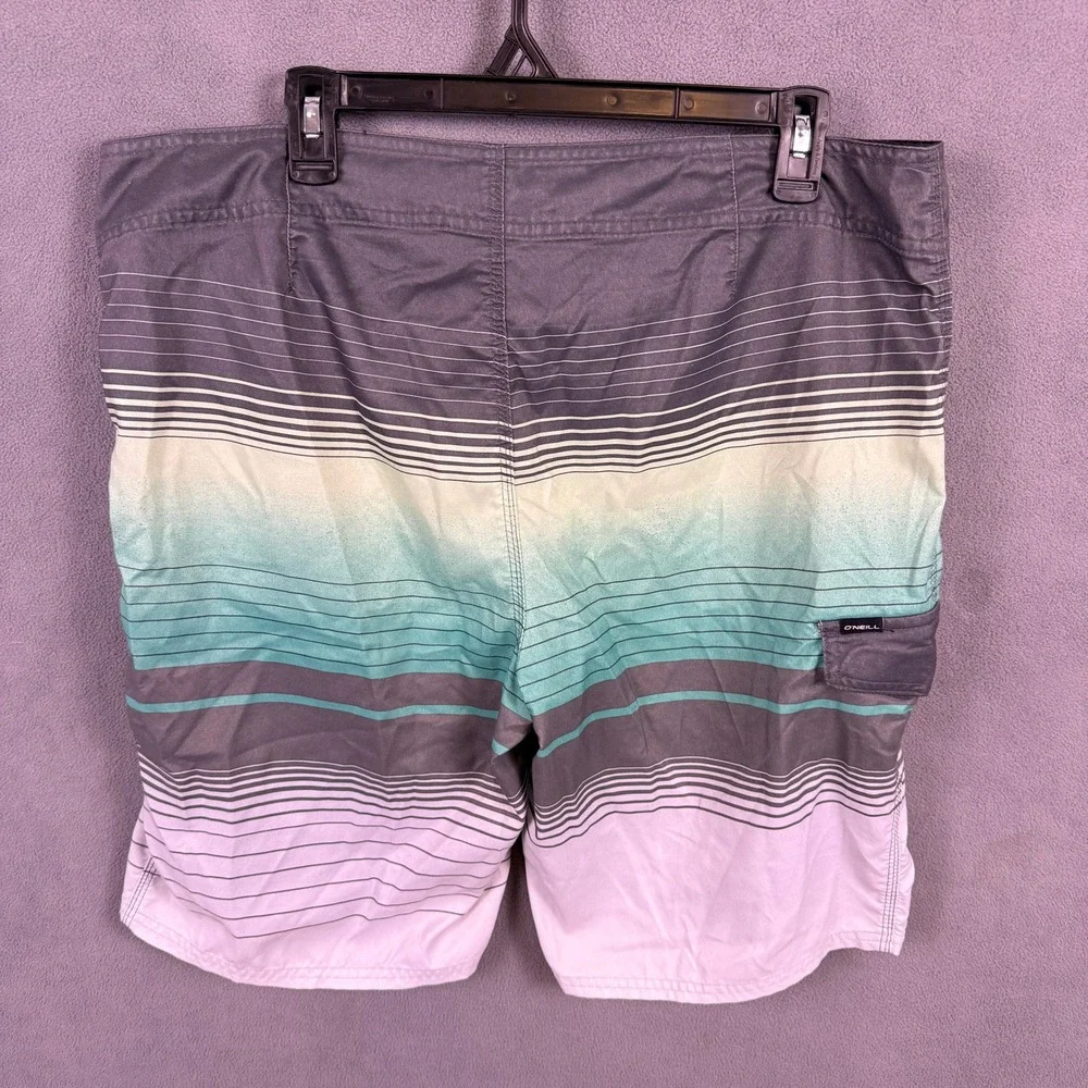 O'Neill Board Shorts Mens 36 Gray Teal Ombre Striped Surfing Swim Trunks